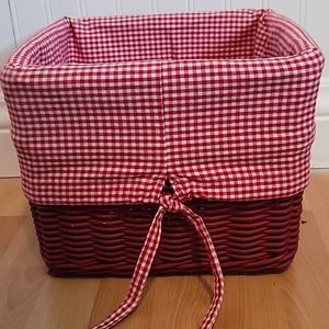 Pottery Barn Kids Red Wicker Sabrina Storage Basket w/Red & White Gingham Liner